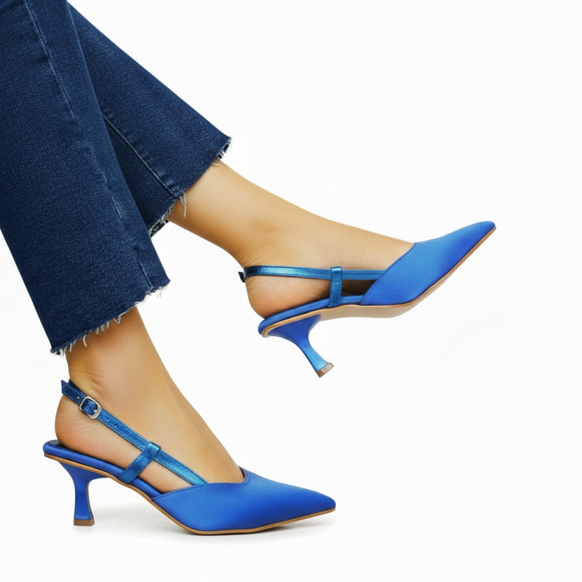 Blue kitten heeled shoes
