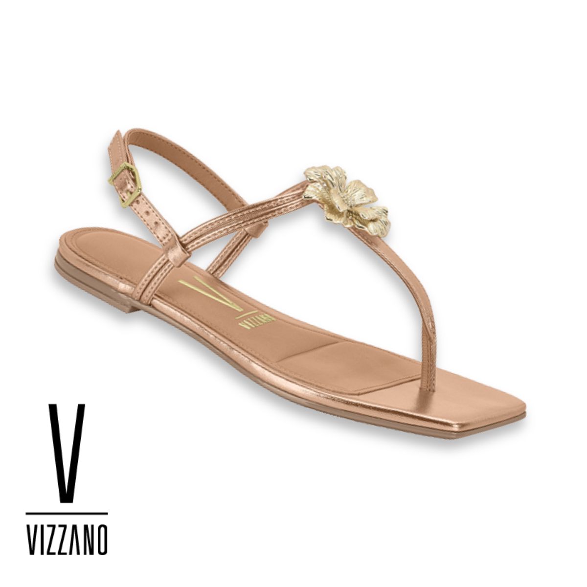 Sandalia Plana con cierre al tobillo- Rose Gold