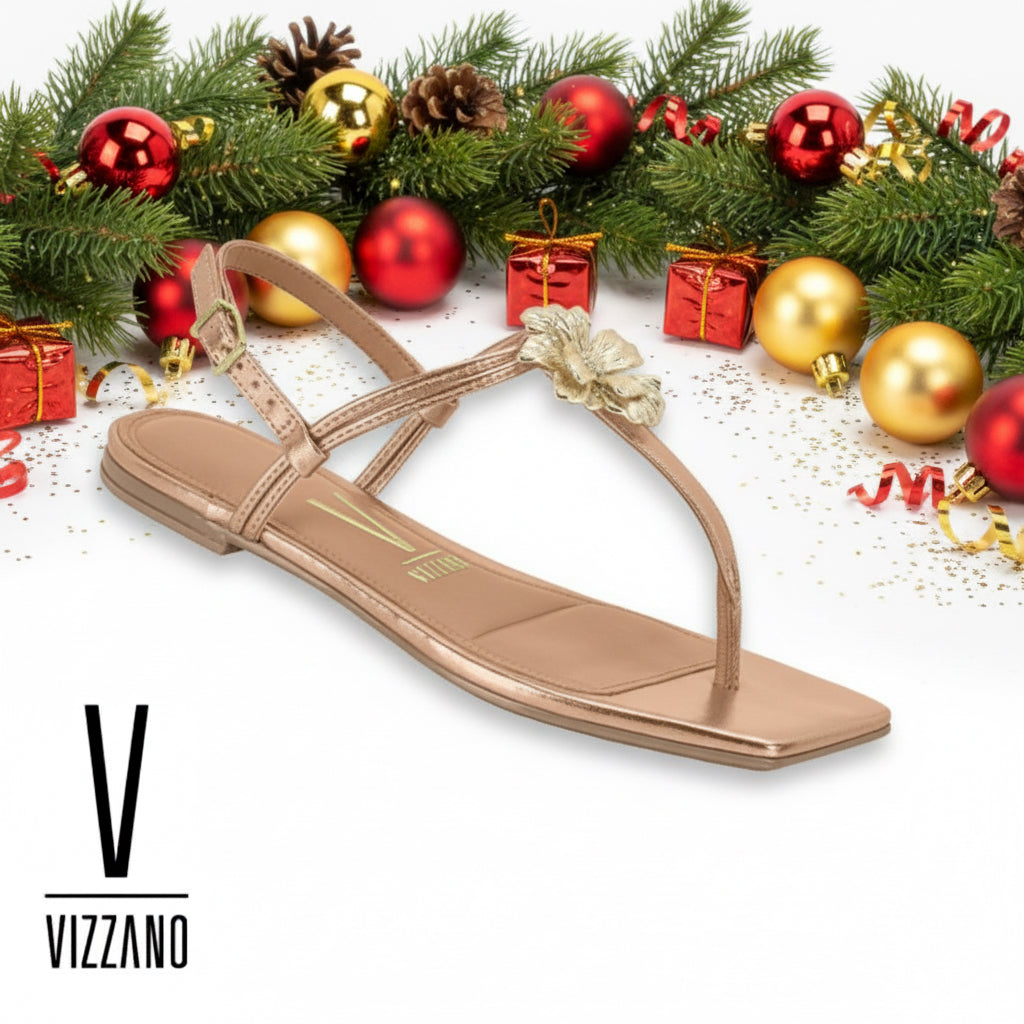 Sandalia Plana con cierre al tobillo- Rose Gold