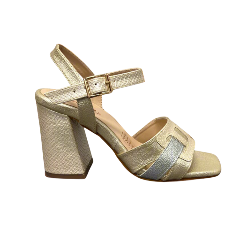 Sandalia con Tacon Cuadrado - Champagne & Sillver
