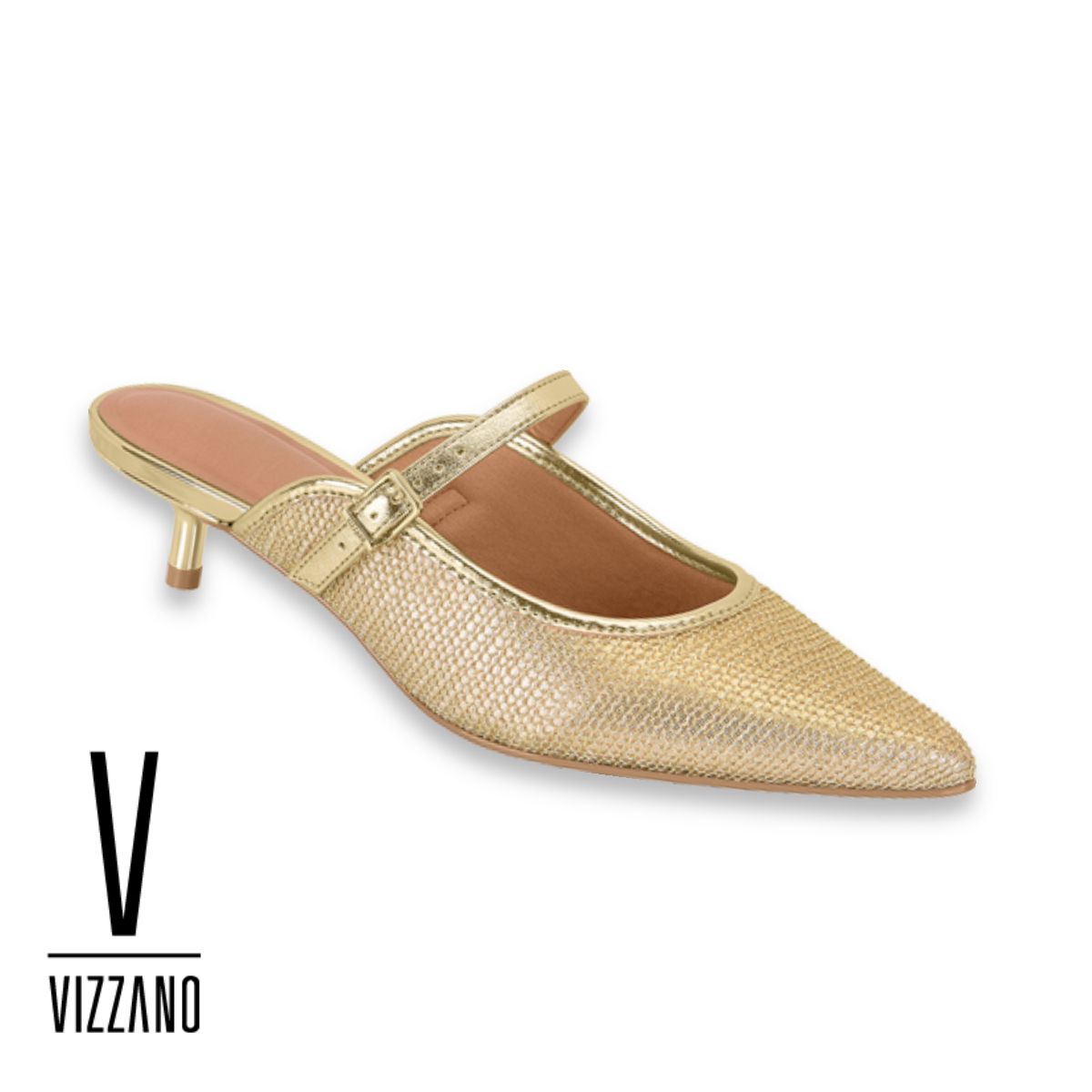 Zapato de tacón bajo y delgado-Gold