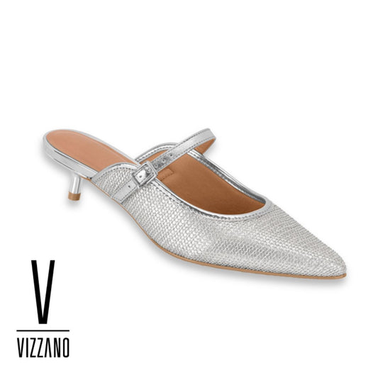 Zapato de tacón bajo y delgado -Silver