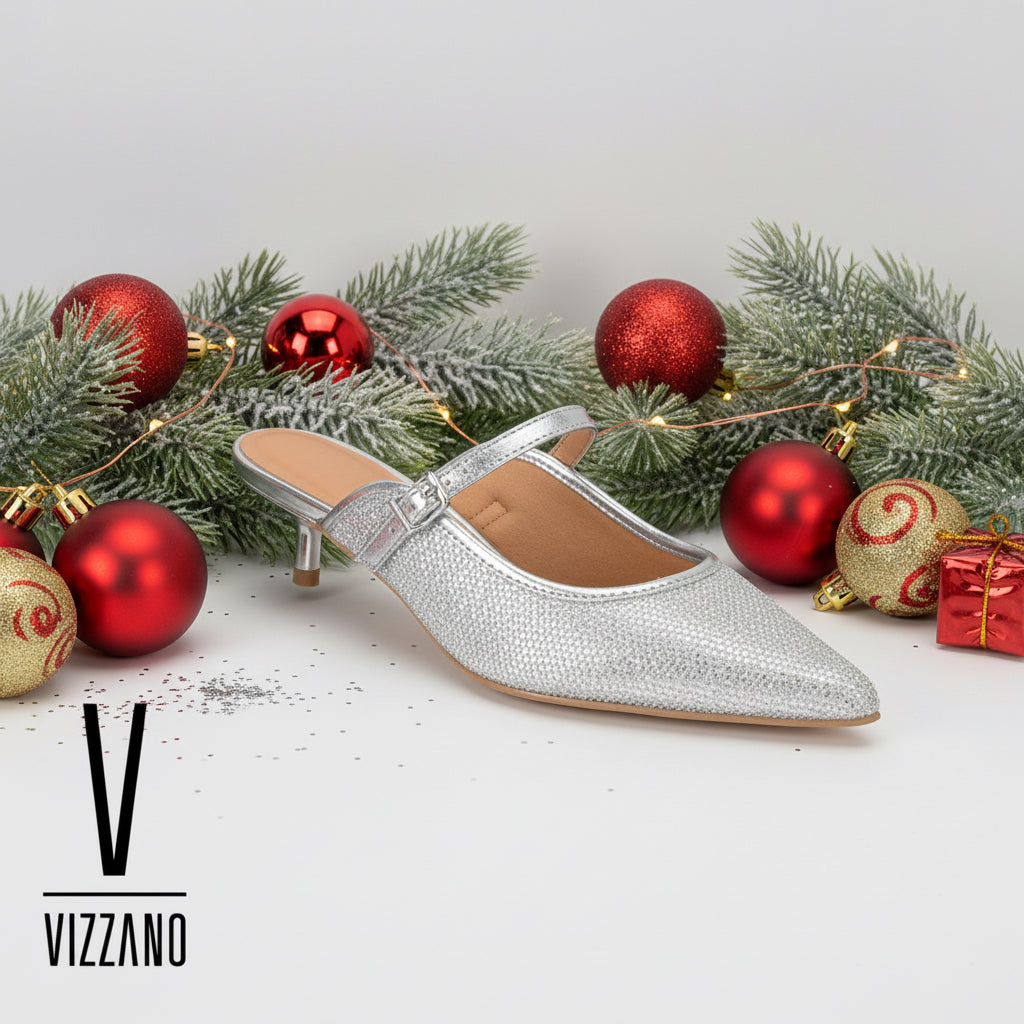 Zapato de tacón bajo y delgado -Silver