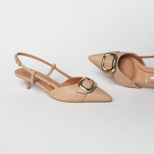 Zapatos de tacón bajo y delgado- Beige