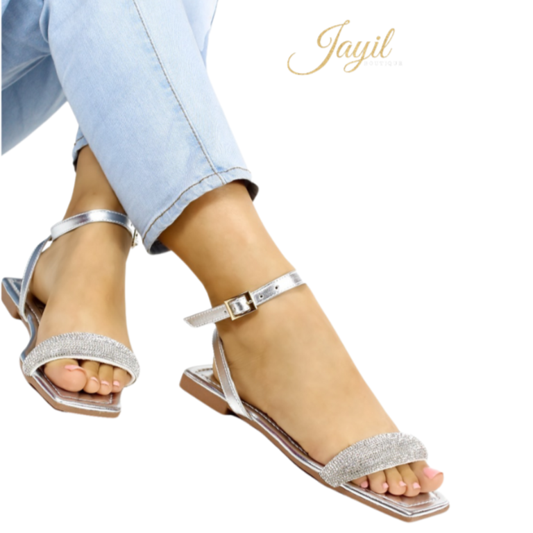 Sandalia Plana con Amarre- Silver