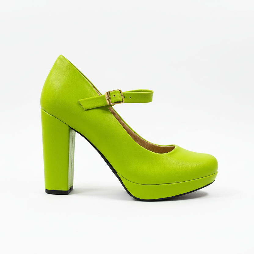 Green high-heeled shoe.