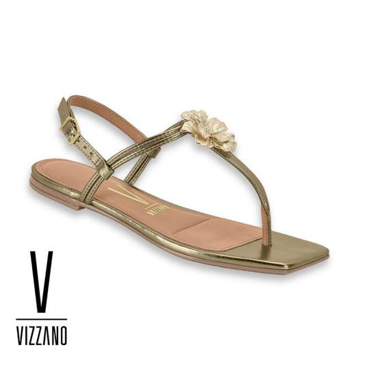 Sandalia Plana con cierre al tobillo- Antique Gold