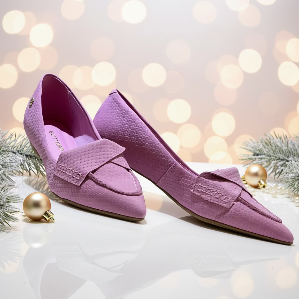 A pair of pink ballet flats with a textured design.