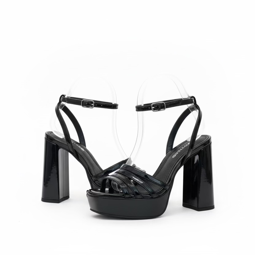 Black platform sandals with black straps