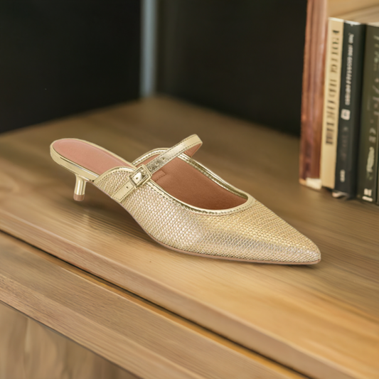 Zapato de tacón bajo y delgado-Gold