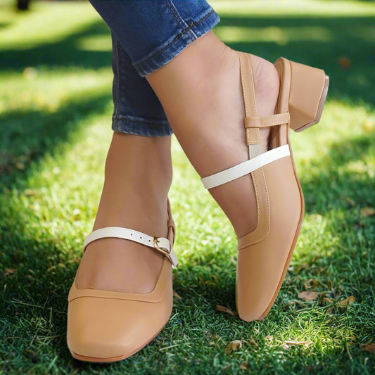 Mary Jane - Beige & Blanco