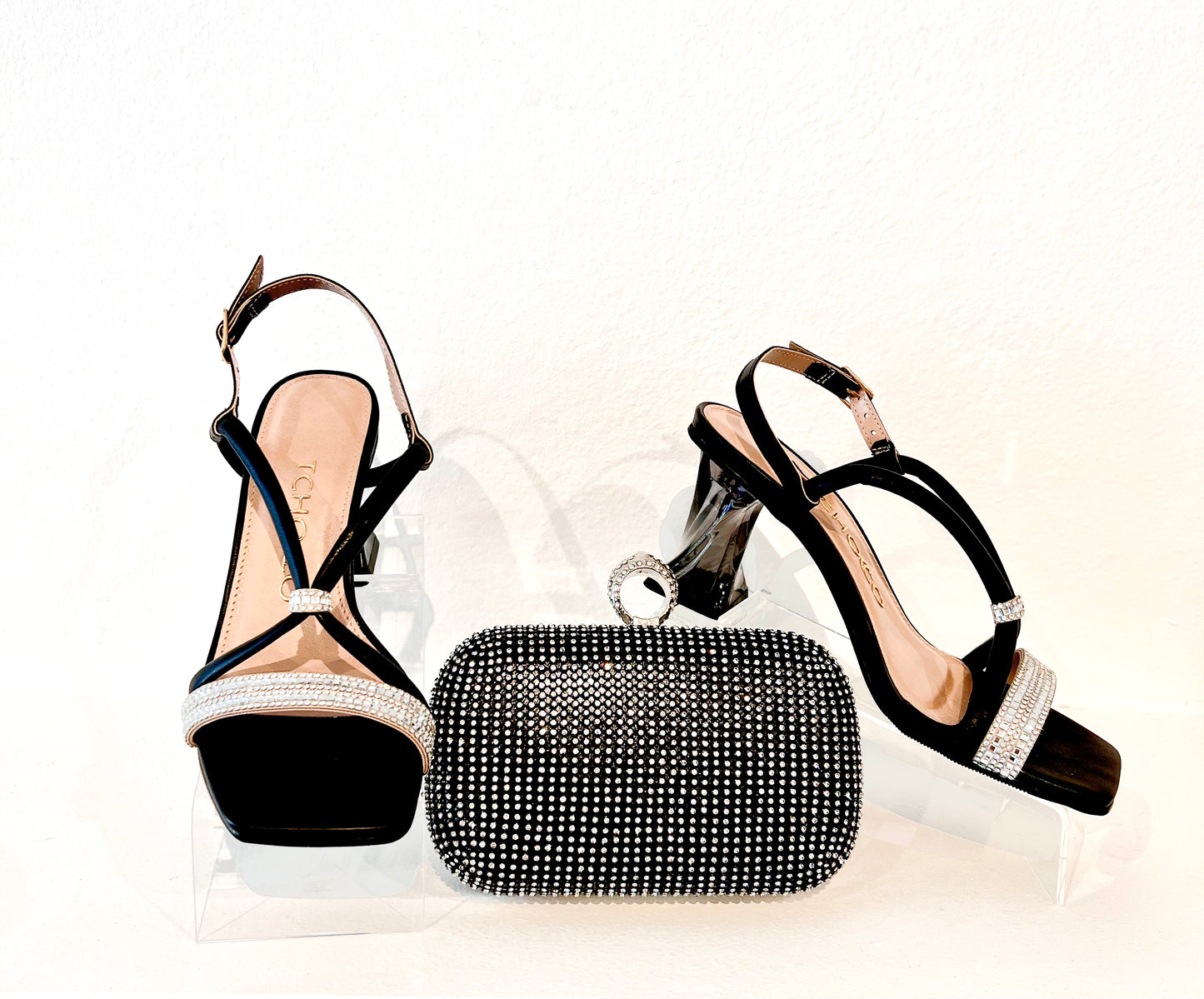 Regina Crystal Sandals - Black