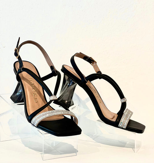 Regina Crystal Sandals - Black